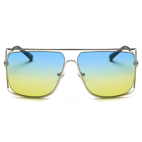 Women's Trendy Oversize Flat Top Metal Frame Sunglasses