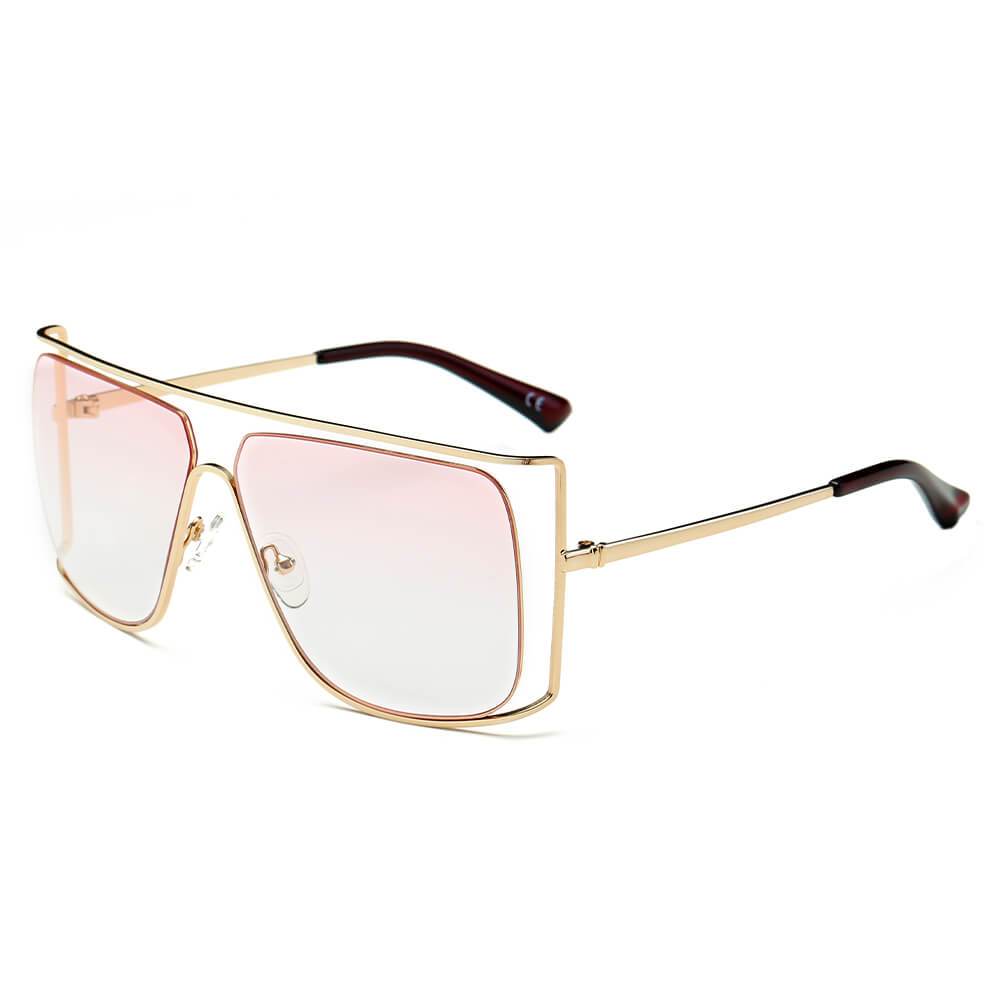 Women's Trendy Oversize Flat Top Metal Frame Sunglasses
