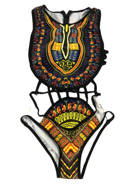 Vintage African Print One Piece Swimsuit