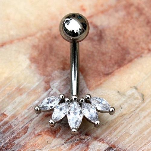 Stainless Steel Marquise Cut CZ Navel Ring Belly Button Ring