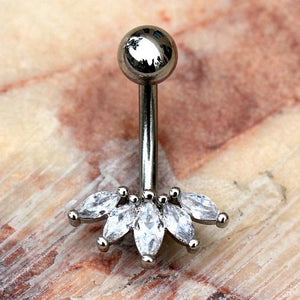 Stainless Steel Marquise Cut CZ Navel Ring Belly Button Ring
