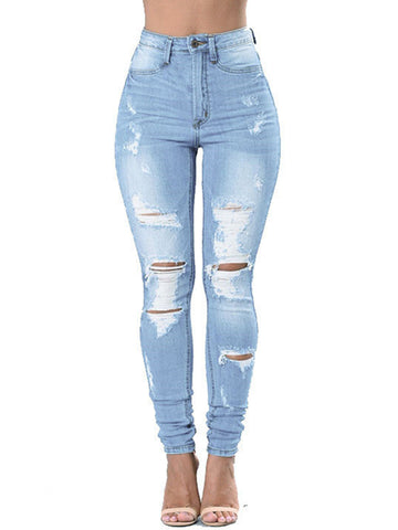 Woman Denim High Waist Skinny Jeans Distressed Jeggings Trousers